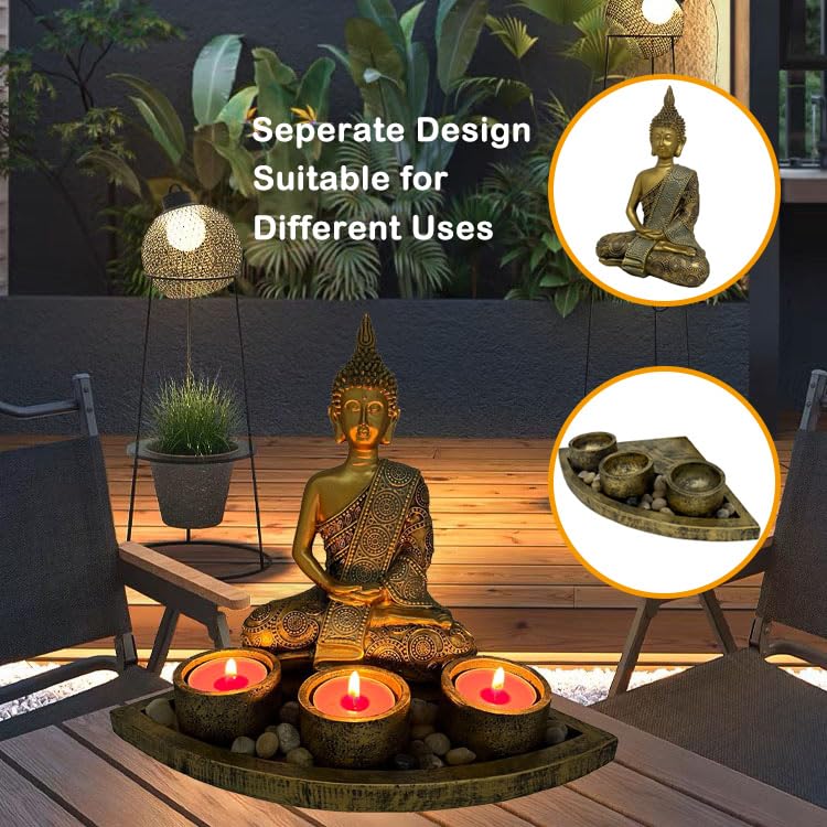 Sitting Buddha Candle Holder Statue (Antique Gold)