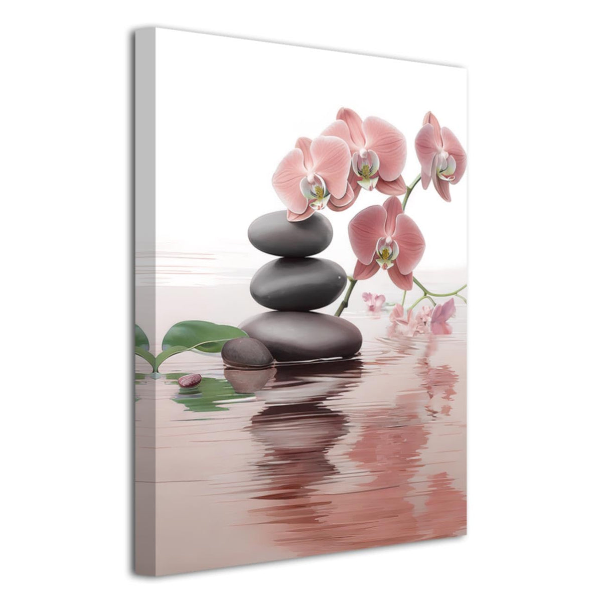 Zen Bathroom Wall Art Orchid Flower with Zen Stones Pictures Spa Painting Still Life Canvas Prints for Meditation Spiritual Room Decor Framed (Red / 24L" x 16W")