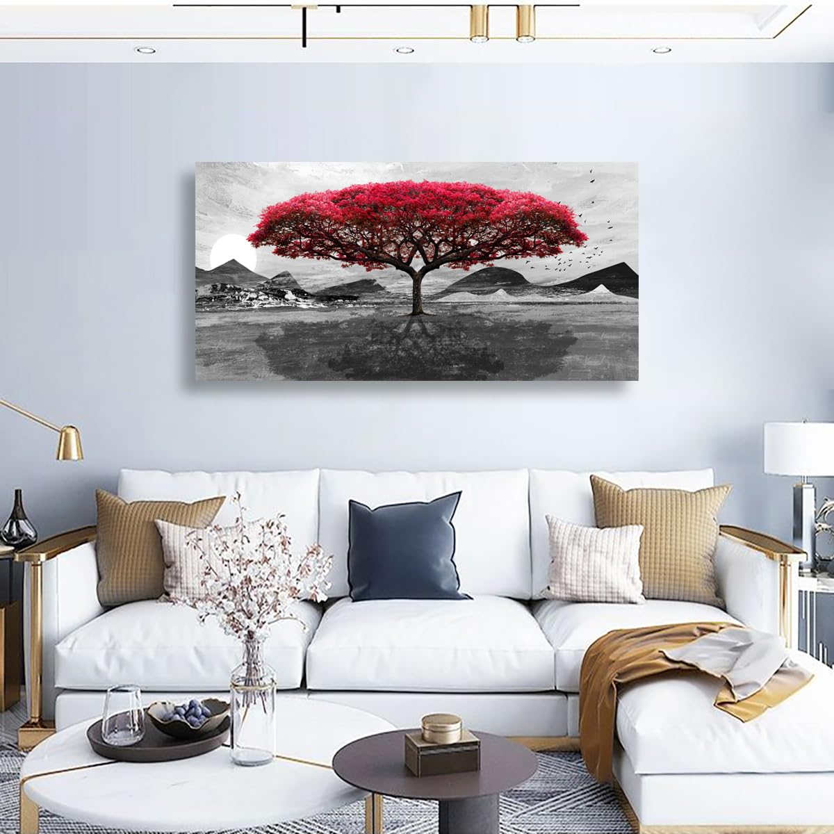 Red Tree of Life Pictures Canvas Wall Art for Living room Office Bedroom Wall Decor (57"L x 28"W / Red Tree of Life)
