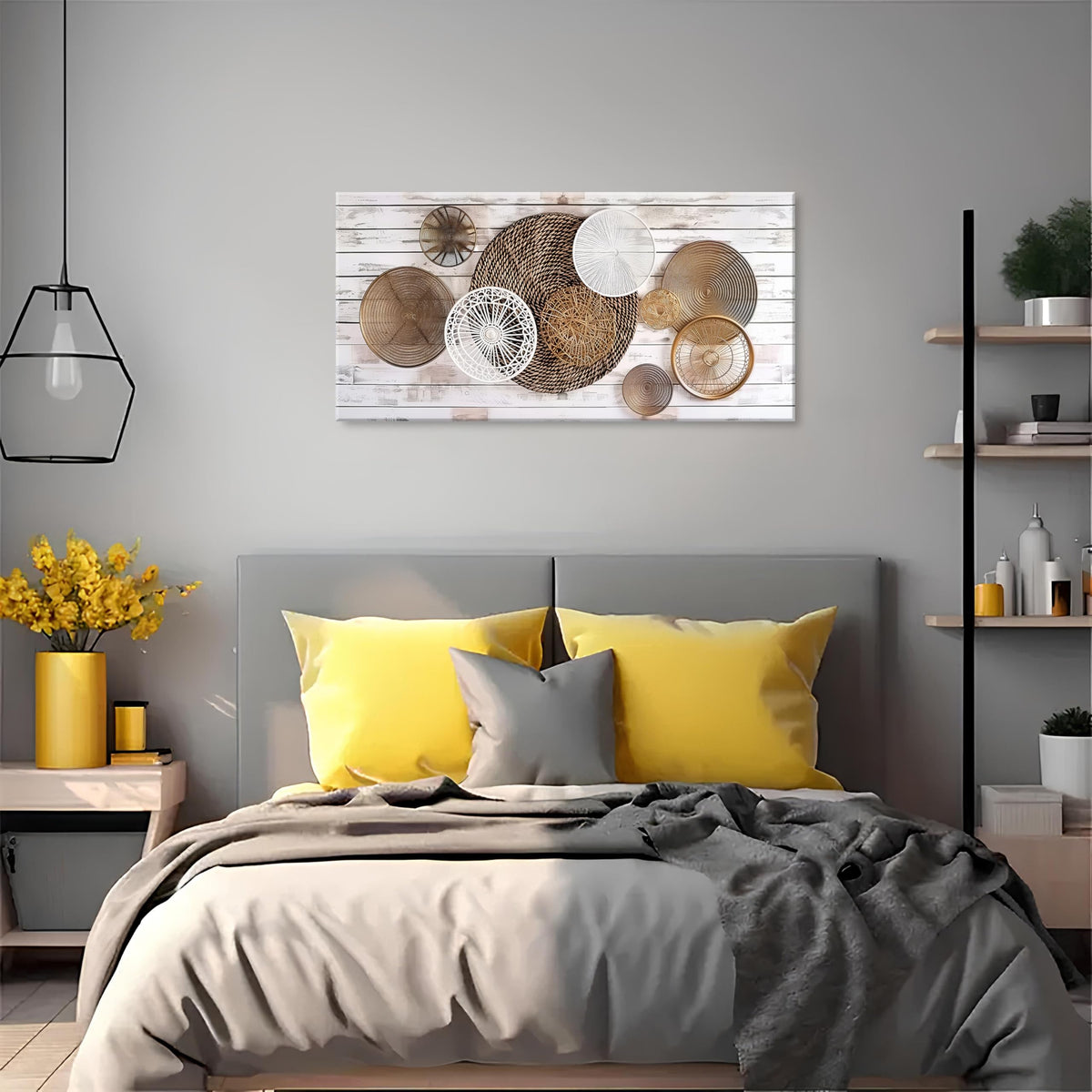 Boho Abstract Canvas Wall Art for Kitchen Picture for Dining Room Rustic Neutral Geometric Basket Painting Wall Decor Farmhouse Prints Minimalist Poster Artwork Home Bedroom Decorations 20x40” (40"L x 20"W / ABSTRACT02)