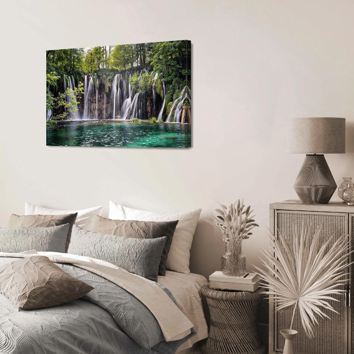 Rustic Waterfall Wall Art Nature Green Forest Pictures for Bedroom National Park Posters Mount Lake Scenic Canvas Prints Landscape Artwork Wall Decor Living Room Bathroom Office Home Decoration 20x30" (30"L x 20"W / Waterfall)