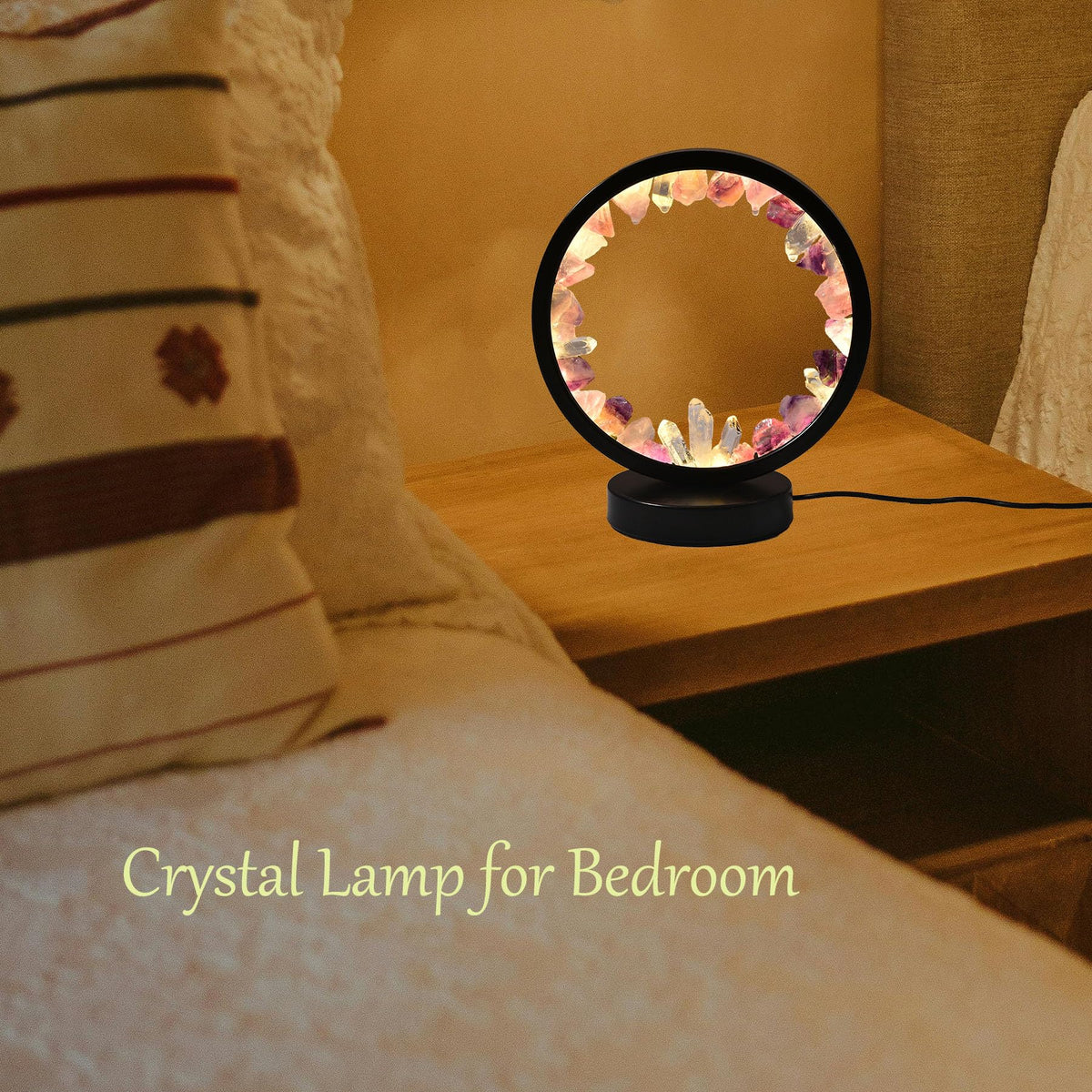 Natural Purple Fluorite Crystal Night Light Round Lamp Bedroom (Purple Fluorite Round)