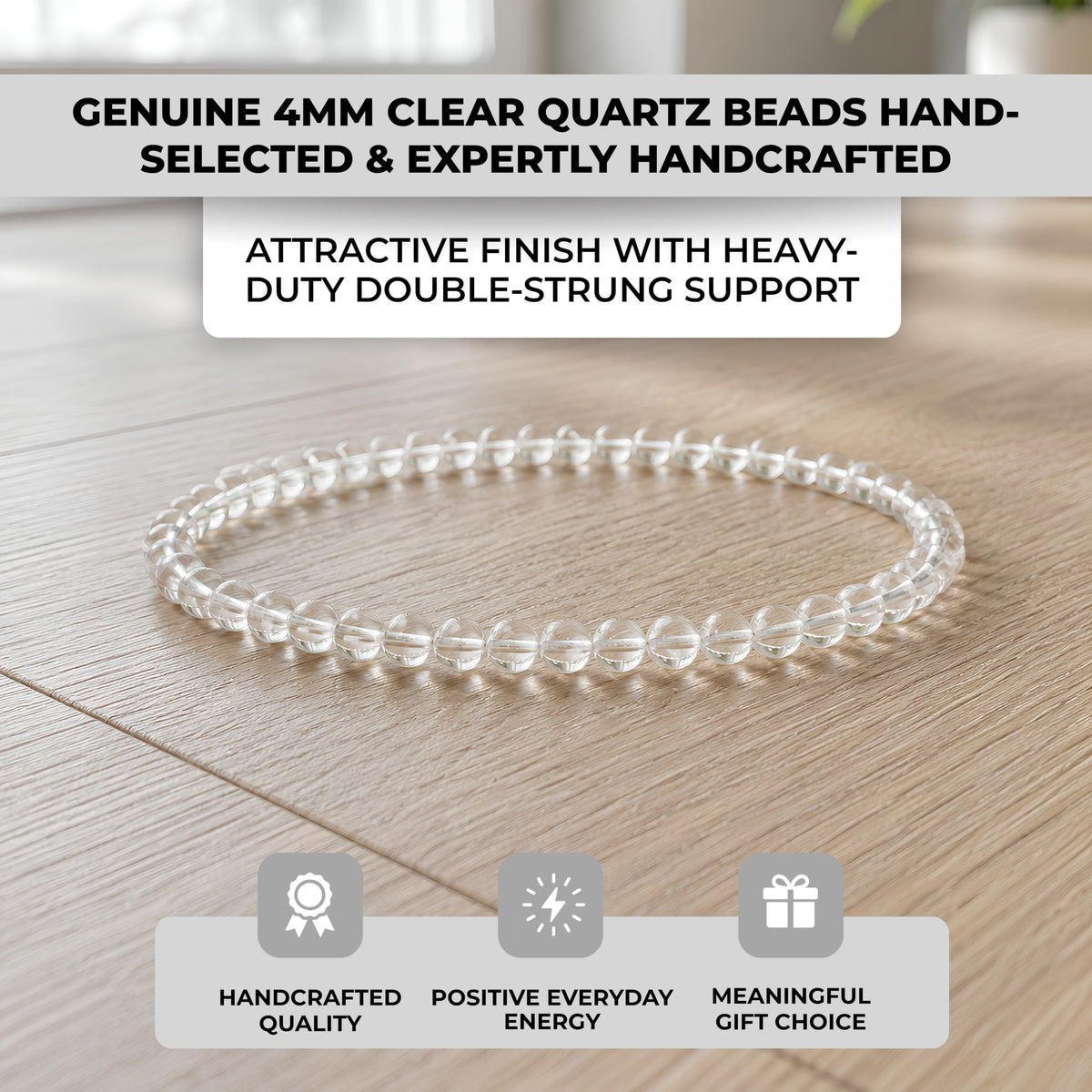 Clear Quartz Bracelet 4mm Beaded Bracelet (Clear Quartz / Small)