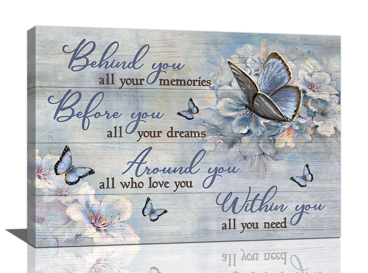 Butterfly Wall Art Purple Flower Pictures Wall Decor Farmhouse Rustic Floral Canvas Prints Motivational Quotes Painting Modern Artwork Home Decoration for Bathroom Bedroom Living Room 24"x16" (Purple Butterfly Flower / 24"L x 16"W)