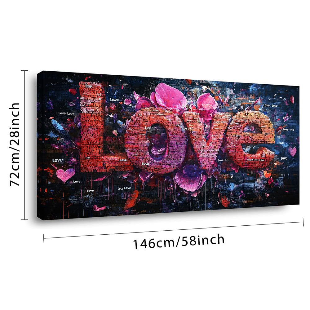 Pink LOVE Typography Wall Art for Living Room Office Modern Romantic Expression Abstract Painting Prints Contemporary Canvas Artwork Dining Bedroom Decor Extra Large (Contemporary / Red Pink LOVE Typography Wall Art / 58L" x 28W")