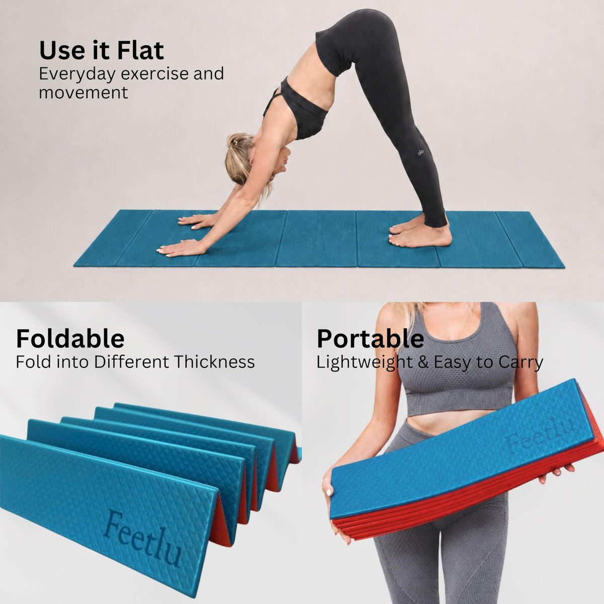 Original Foldable Yoga Mat (Ocean Depths + Poinciana / 24" x 72" x 1/4")