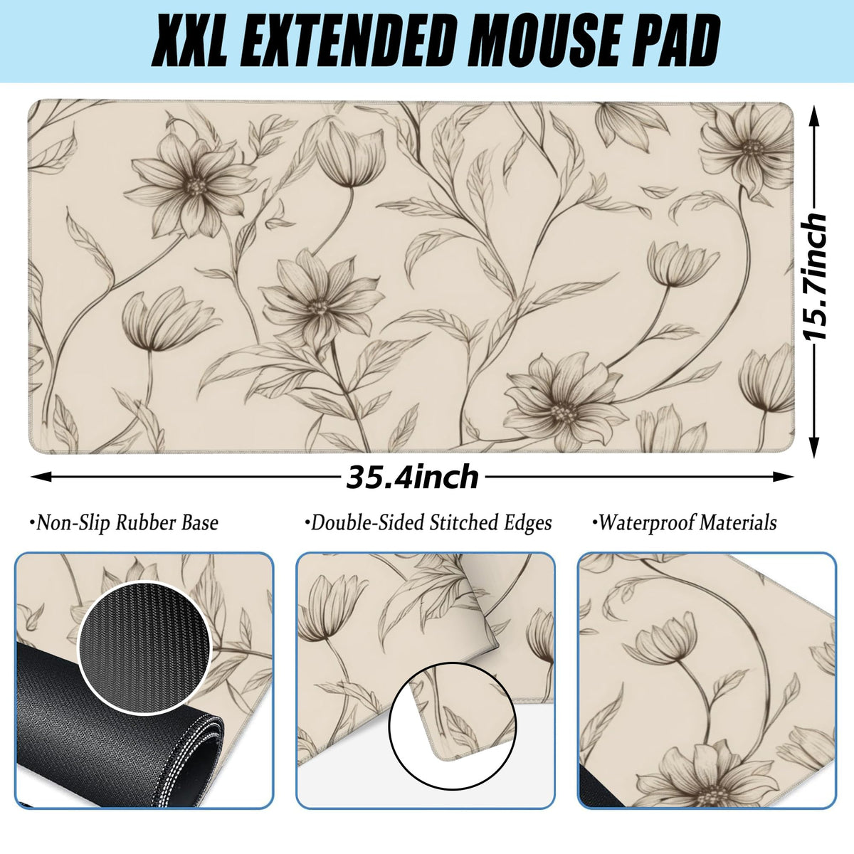 XXL Mouse Pad (15.7" x 35.4" / Minimalist Flowers)