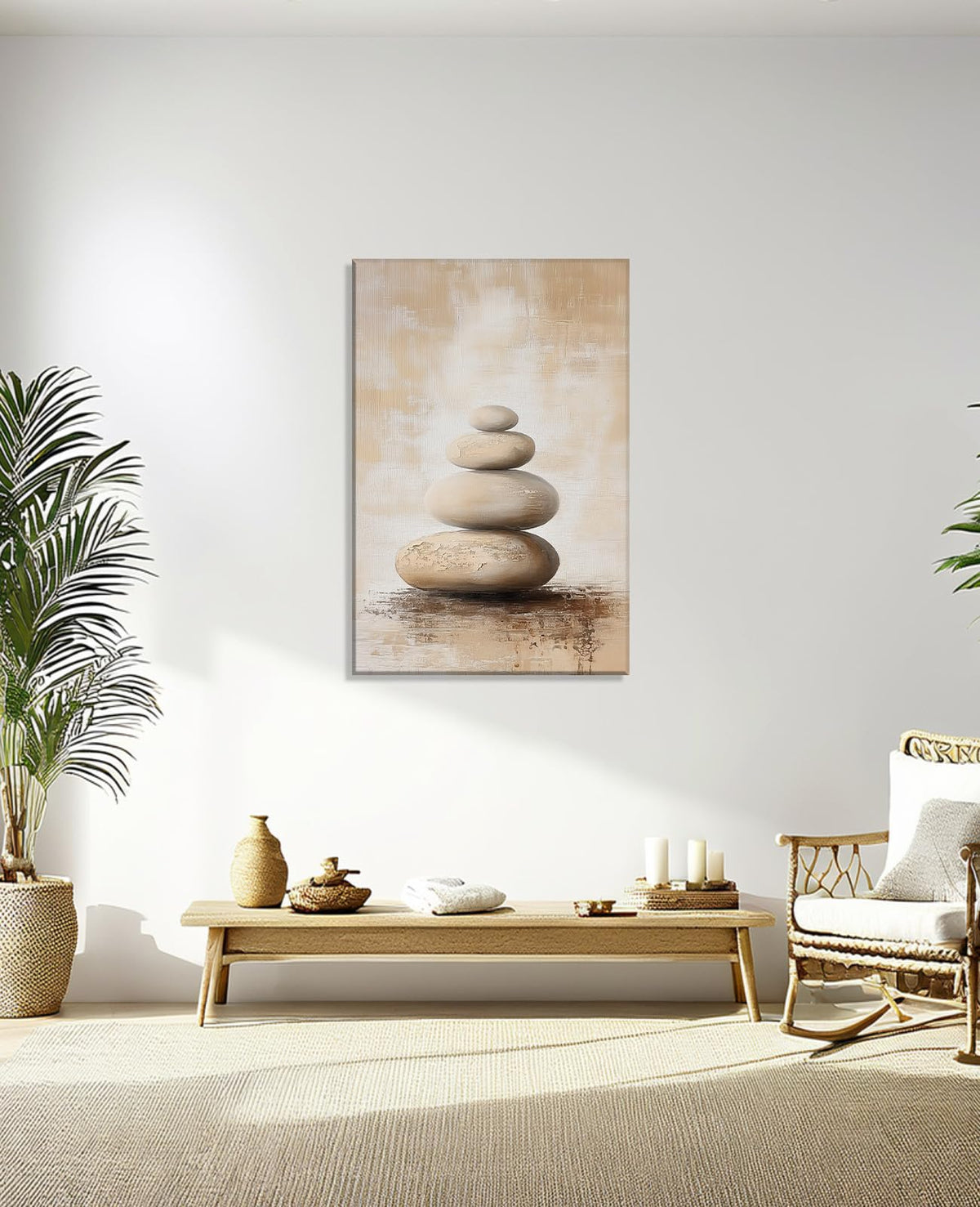 Zen Canvas Wall Art Spa Stones Picture Wall Decor Framed Meditation & Calm Painting Minimalist Prints Spiritual Room Living Room Bathroom Ready to Hang (30"L x 20"W / O - Tan)