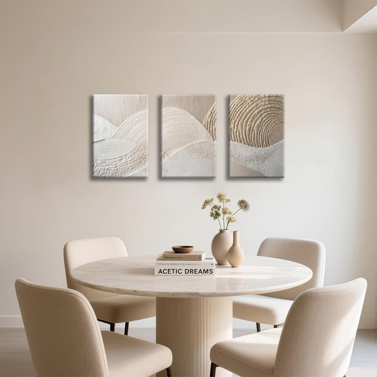 Neutral Abstract Wall Art Set of 3 (Canvaspainting / 12x16 Inch)