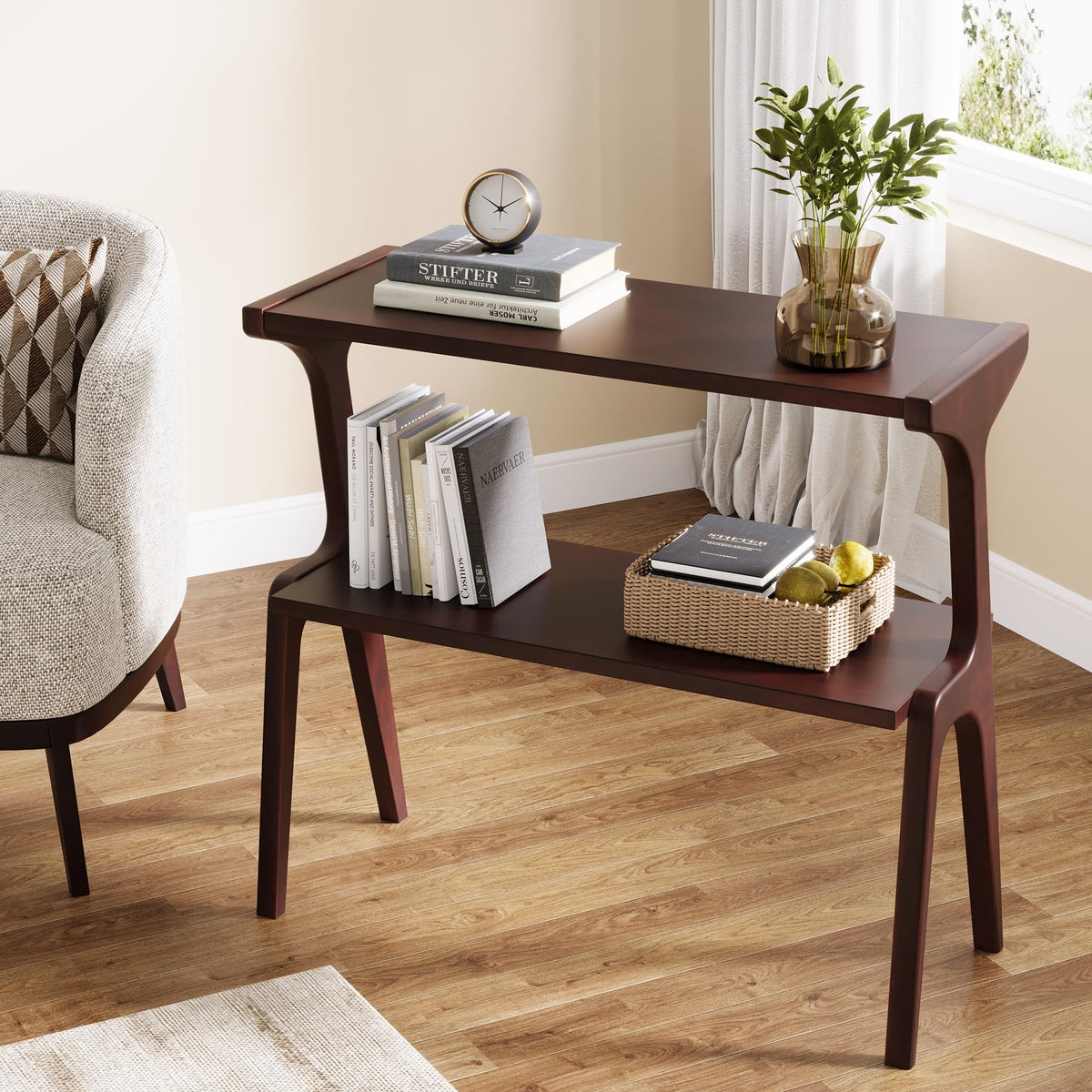 Set of 2 Solid Wood Side Table (Burgundy)