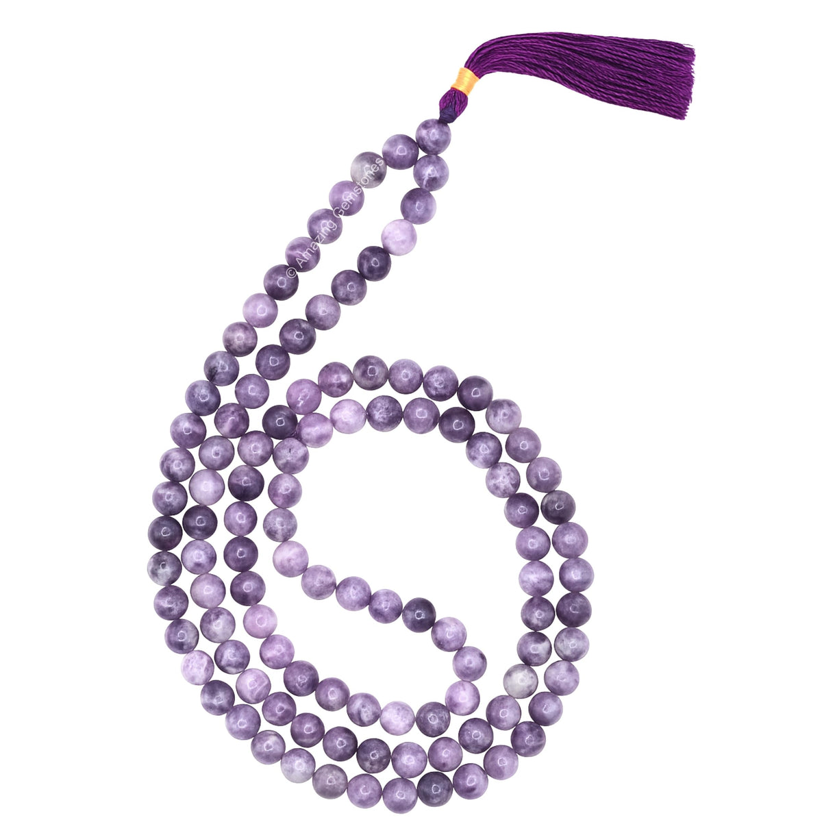 Lepidolite Buddhist Prayer Beads Japa Mala with 108 Meditation Beads (Without Knots / Lepidolite)