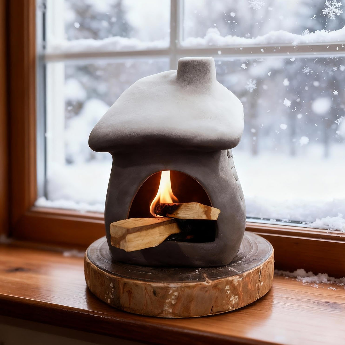 Tall Snow Roofed Ceramic Palo Santo Burner (Black-snow Top)