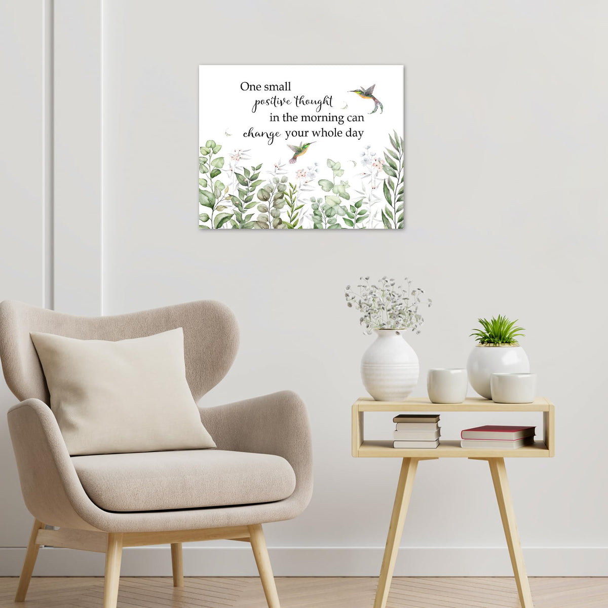 Hummingbird Plant Wall Art Prints Inspirational Green Eucalyptus Leaf Canvas Wall Art for Bathroom Bird with Floral Botanical Canvas Paintings Wall Decor for Bedroom Living Room (8"L x 10"W / Green)