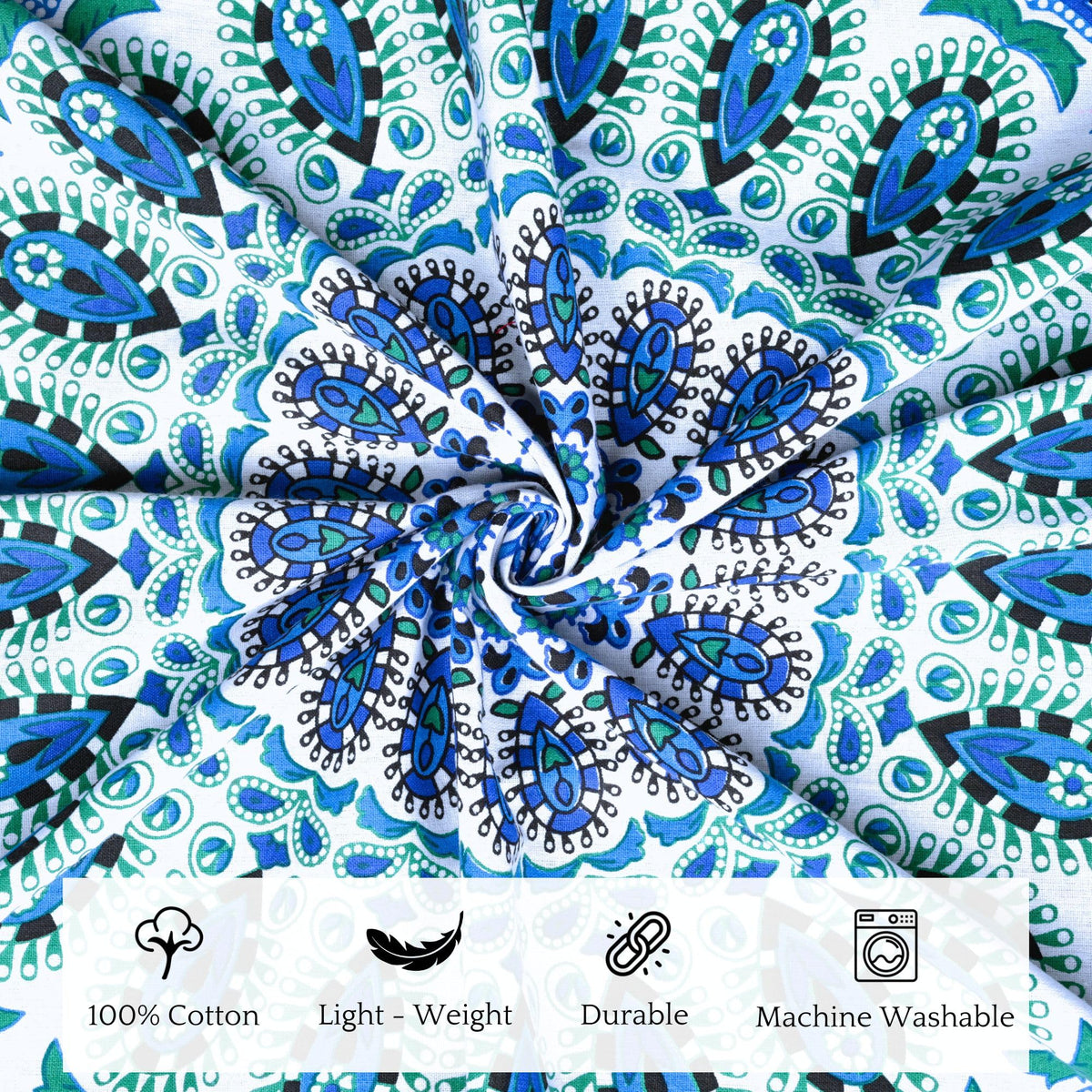 Ombre Mandala Tapestry 48 Inch Round Pure Cotton Table Cloth Hippie Decorative Trippy Tapestries Bohemian Boho Indian (Sky Blue / 48"L x 48"W)