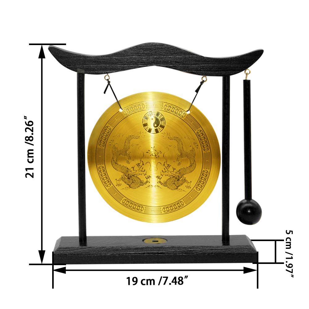 Brass Gong Desktop Zen Art Feng Shui Decor (Double Dragon)