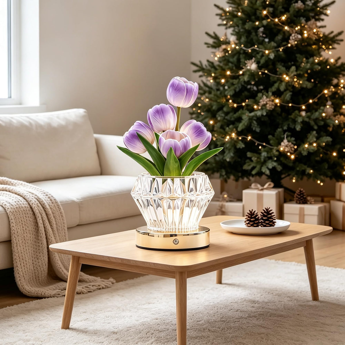 Purple Tulip Flower Lamp Night Light Gifts for Women Mom Grandma (TULIP-Purple)