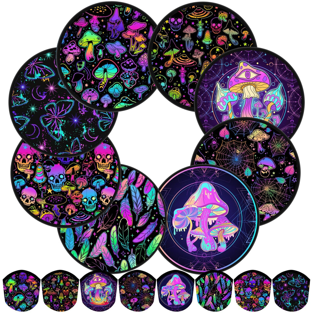 24 Pcs Mushrooms Skulls Foldable Flying Fan Disc Hand Fans 8 Style (Mushroom)