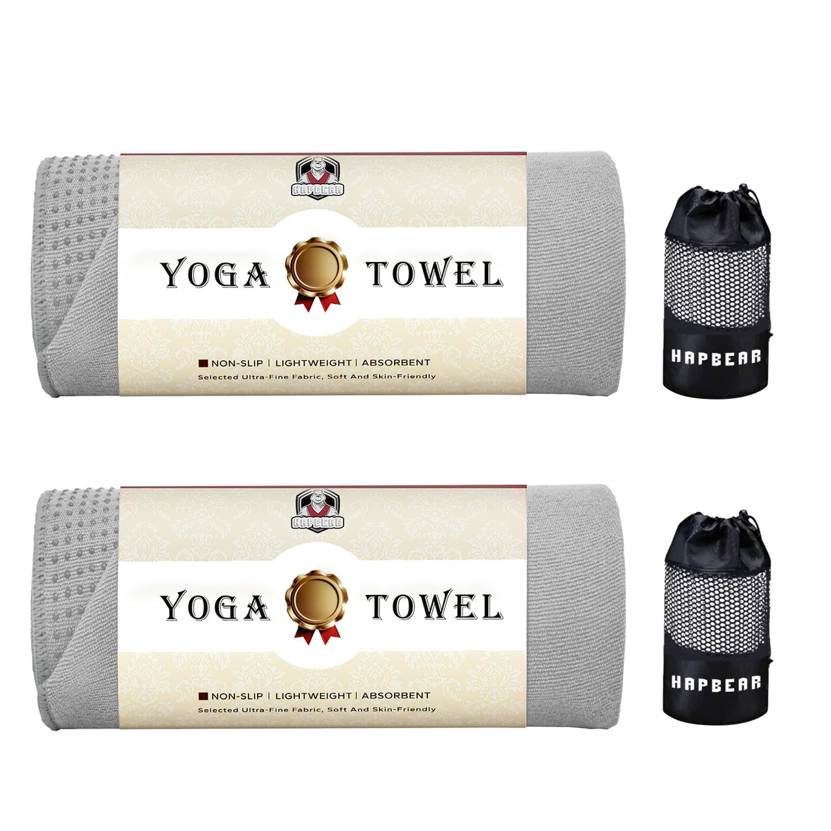 2 Pack Non Slip Yoga Mat Towel with Grip Dots (Grey (2 Pack))