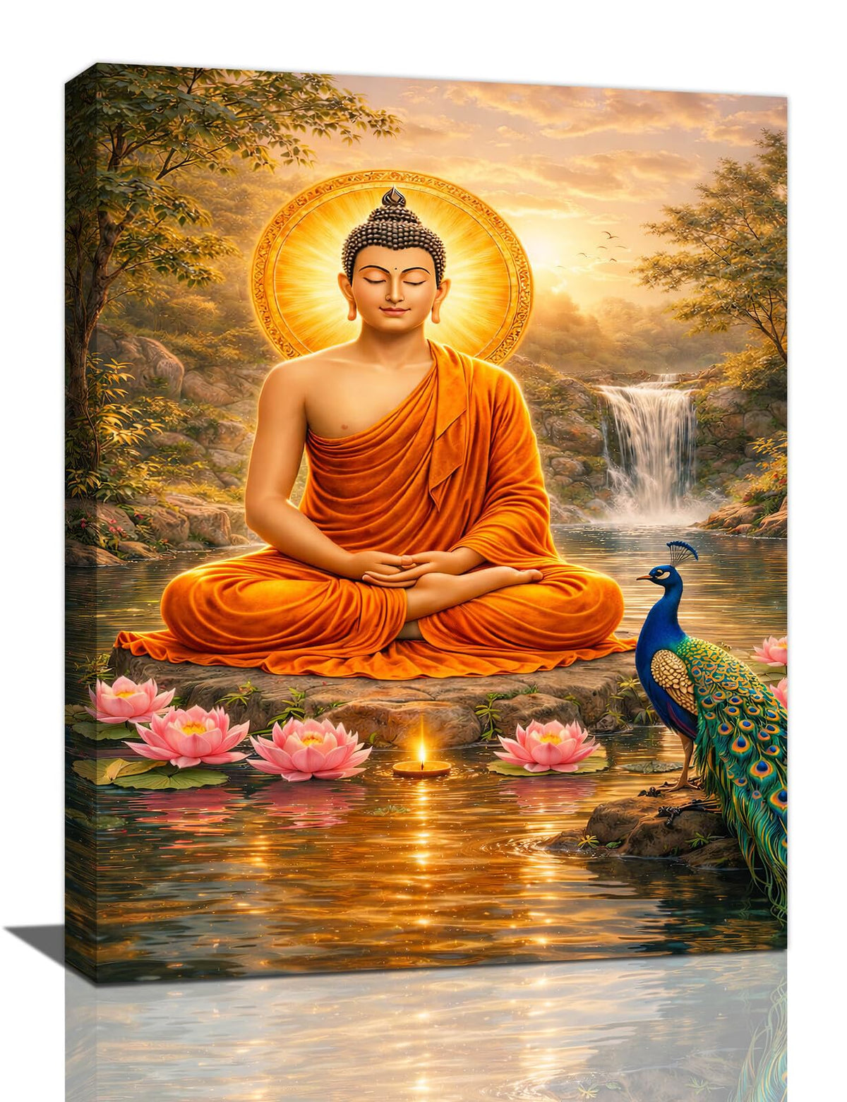 Buddha Wall Art Zen Buddhism Wall Decor Spiritual Meditation Canvas Painting Pictures Peacock Artwork for Bathroom Spa Yoga Bedroom 20"x24" (Buddha Peacock / 24"L x 20"W)
