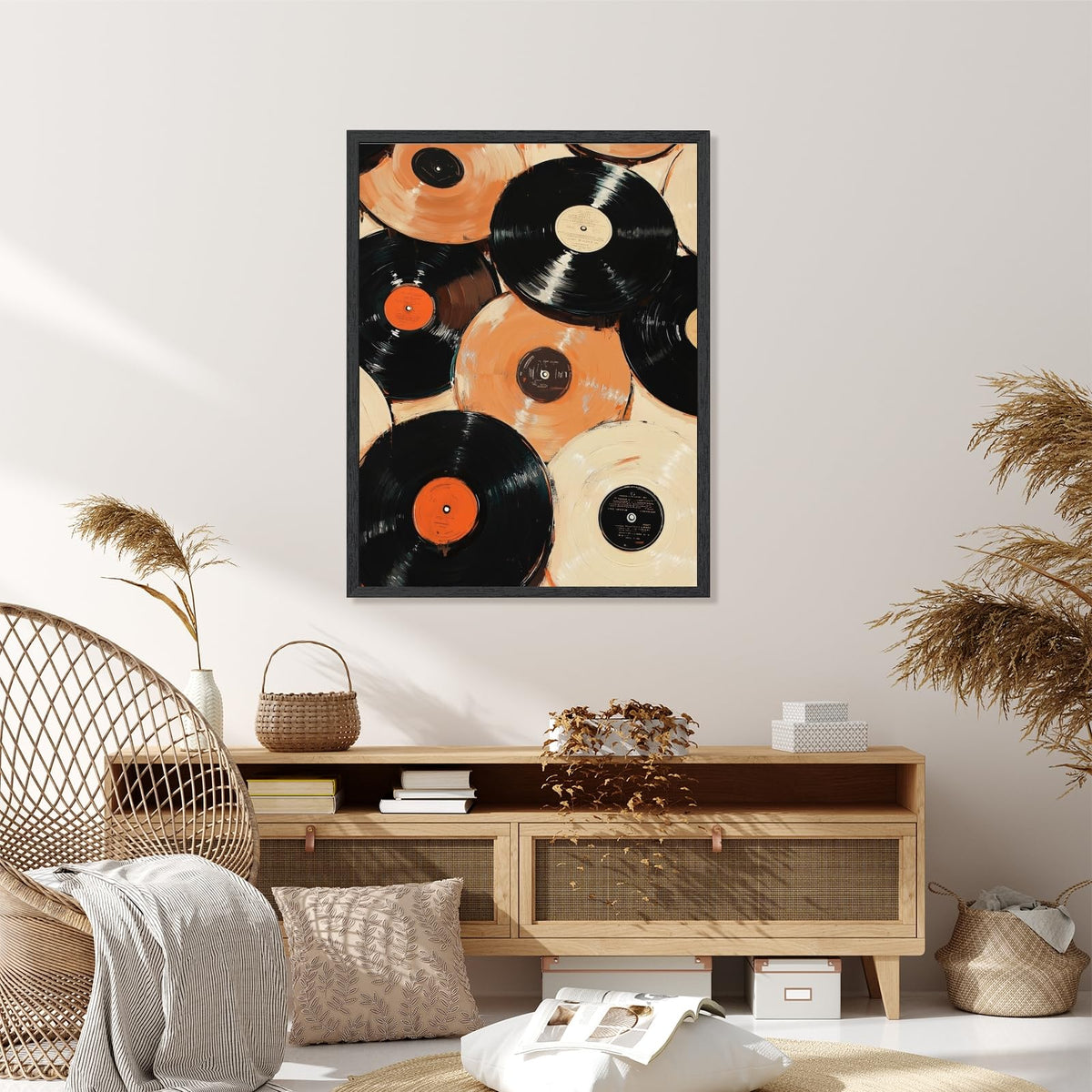 Vintage Record Wall Art Eclectic Wall Decor Retro Music Poster Trendy Vinyl Record Canvas Print Mid Century Music Picture Nostalgic Artwork for Living Room Bedroom Bar 24x36inch Black Frame (24"L x 36"W / style-5 Black Frame)