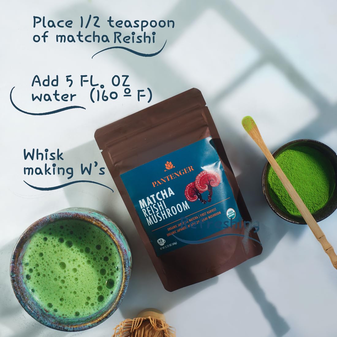 Matcha Green Tea Powder and Reishi Mushroom. 2.12 OZ