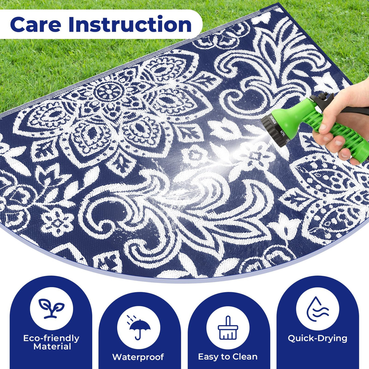 Waterproof Outdoor Rug 5' x 8' (Navy / 5 x 8 Feet)
