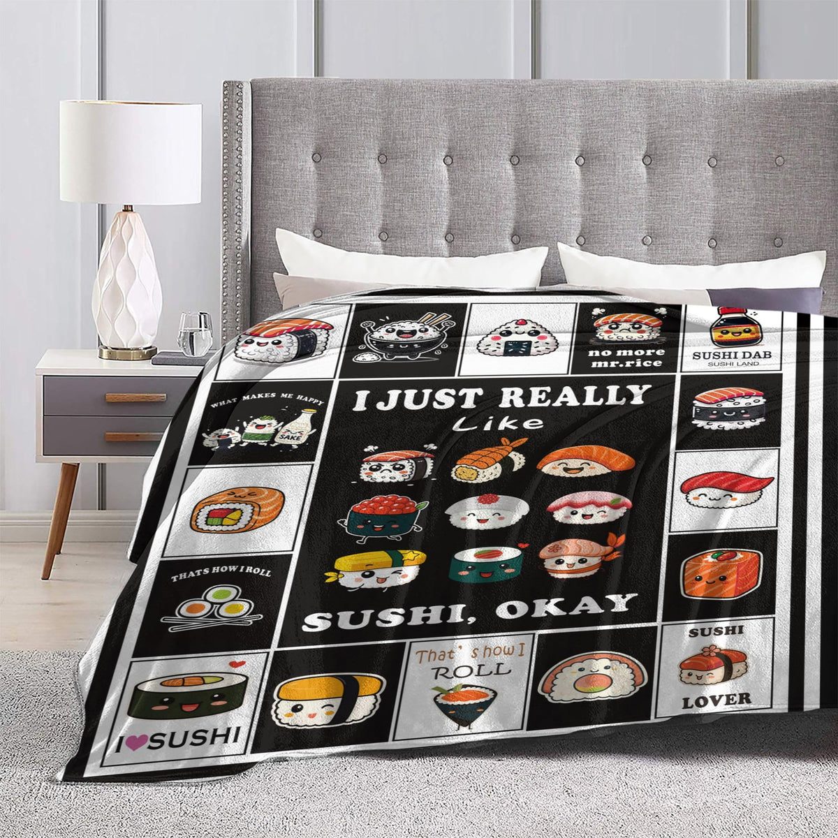 Sushi Fleece Throw Blanket Cute Food Gift Room Decor 60"x80" (Sushi / 60"X80")