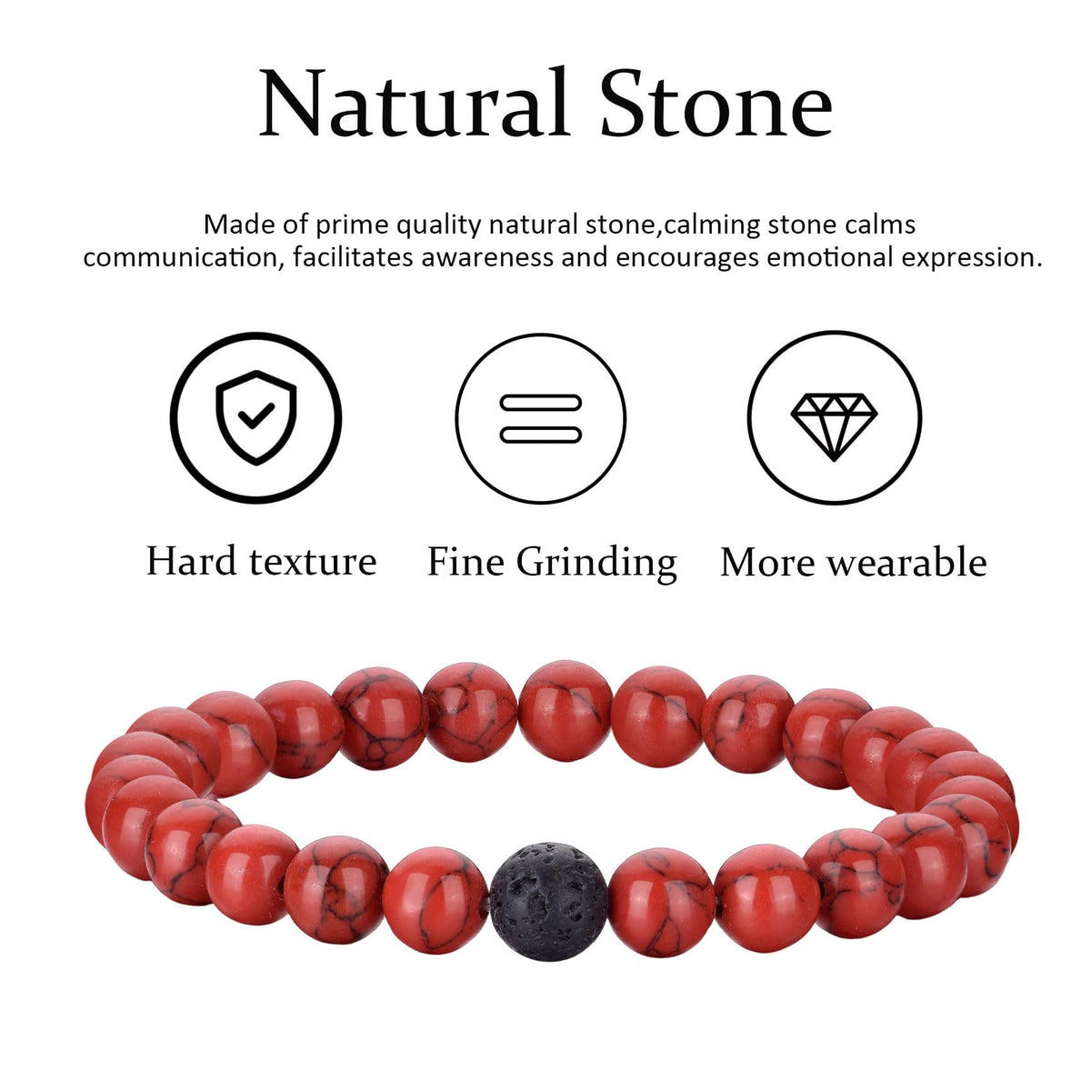 Mens Bracelets 8MM Natural Stone Beads Bracelet Set Stretch Adjustable Beaded Bracelets for Men (2,red,black)