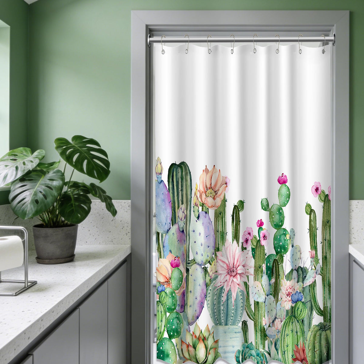 Small Stall Shower Curtain Rv Cactus Desert (Cactus / 36"W x 72"L (Pack of 1))