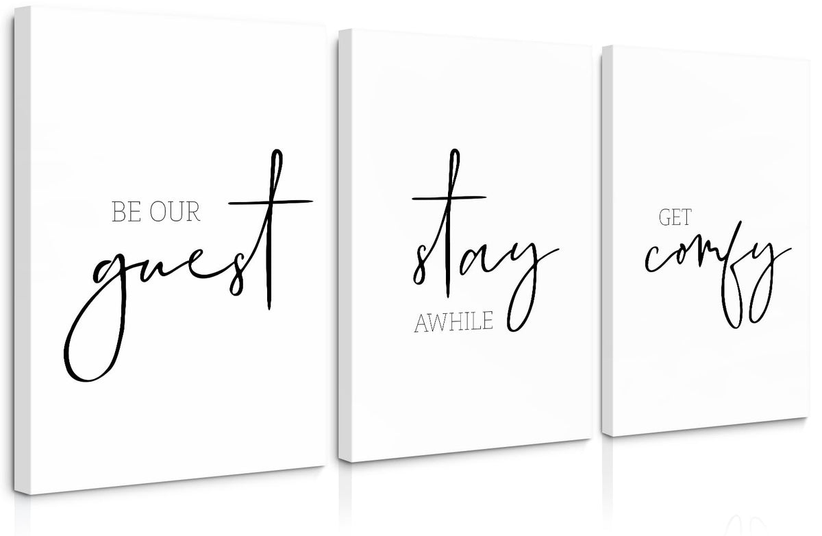 Be Our Guest Wall Decor Guest Room Wall Art Decor Stay Awhile Signs for Home Decor Minimalist Wall Art over the Bed Sign Guest Bedroom Wall Decor Canvas Painting 12x16 Inch (Guest Room Prints / 12x16 Inch Wrapped Canvas)