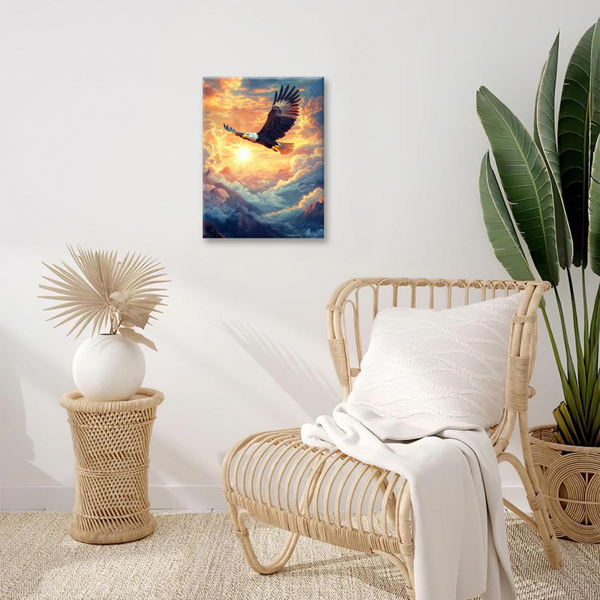 Eagle Wall Art Flying Bald Eagle Patriotic Wall Decor Pictures Painting Canvas Prints Framed Home Artwork for Bathroom Bedroom Office 16"x20" (Sky Owl / 20"L x 16"W)