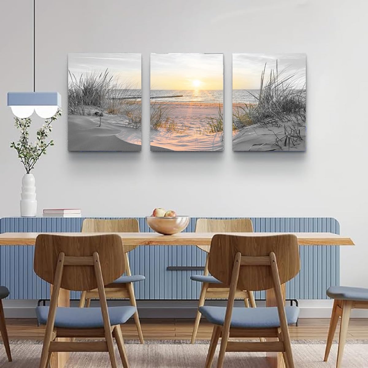 Living Room Wall Art Black and White Bathroom Wall Decor Beach Picture Coastal Sunset Prints Ocean Postes Seascape Artwork Sea Scene Painting Modern for Bedroom Office Decorations (BAsunB-3 / 16"x24"inches x 3 pcs)
