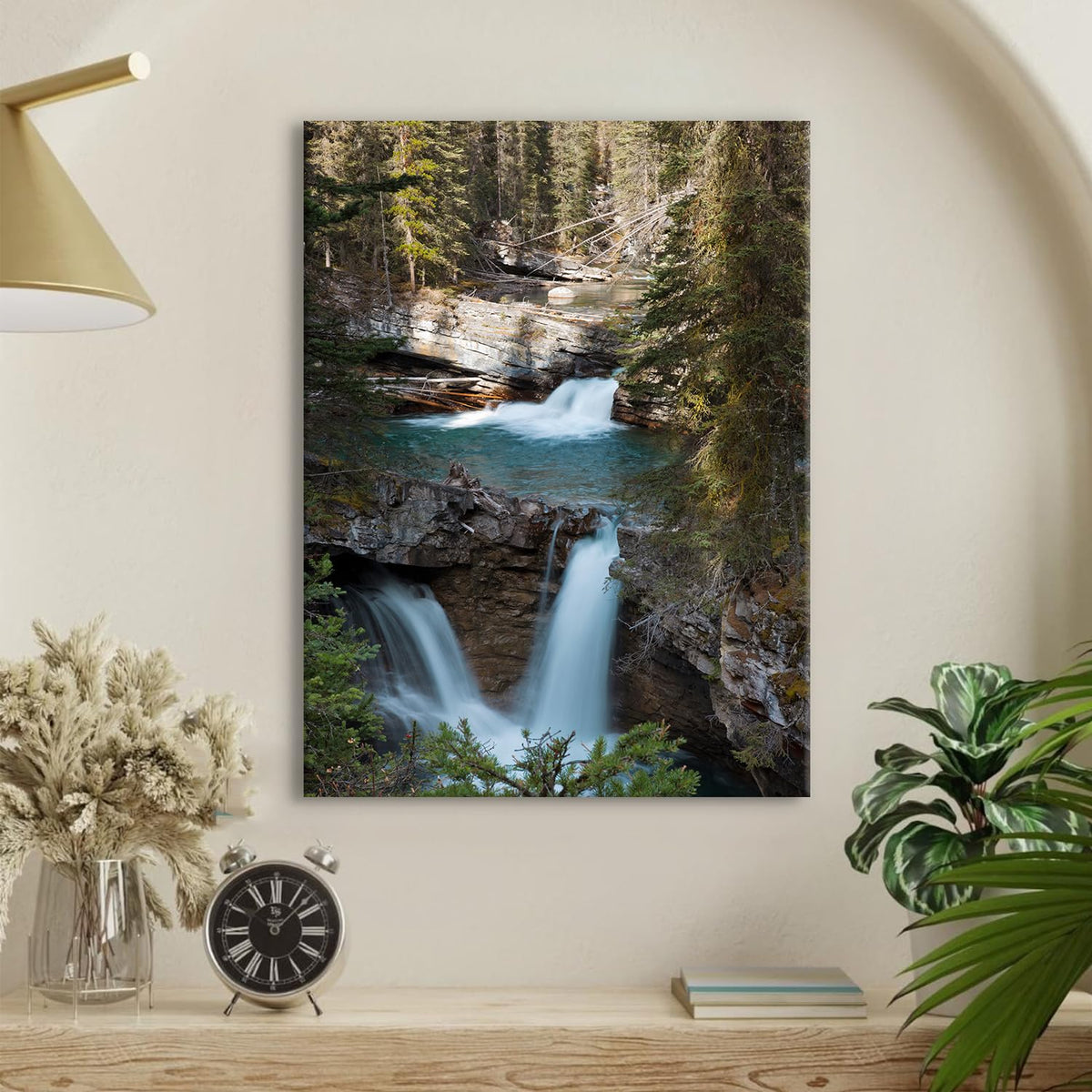 Forest Waterfall Canvas Wall Art Banff National Park Pictures Wall Decor Mountain Landscape Painting Prints Nature Sunrise Pine Tree Scene Poster Artwork for Living Room Bedroom Home Decoration 12x16” (12"L x 16"W / Nature09)