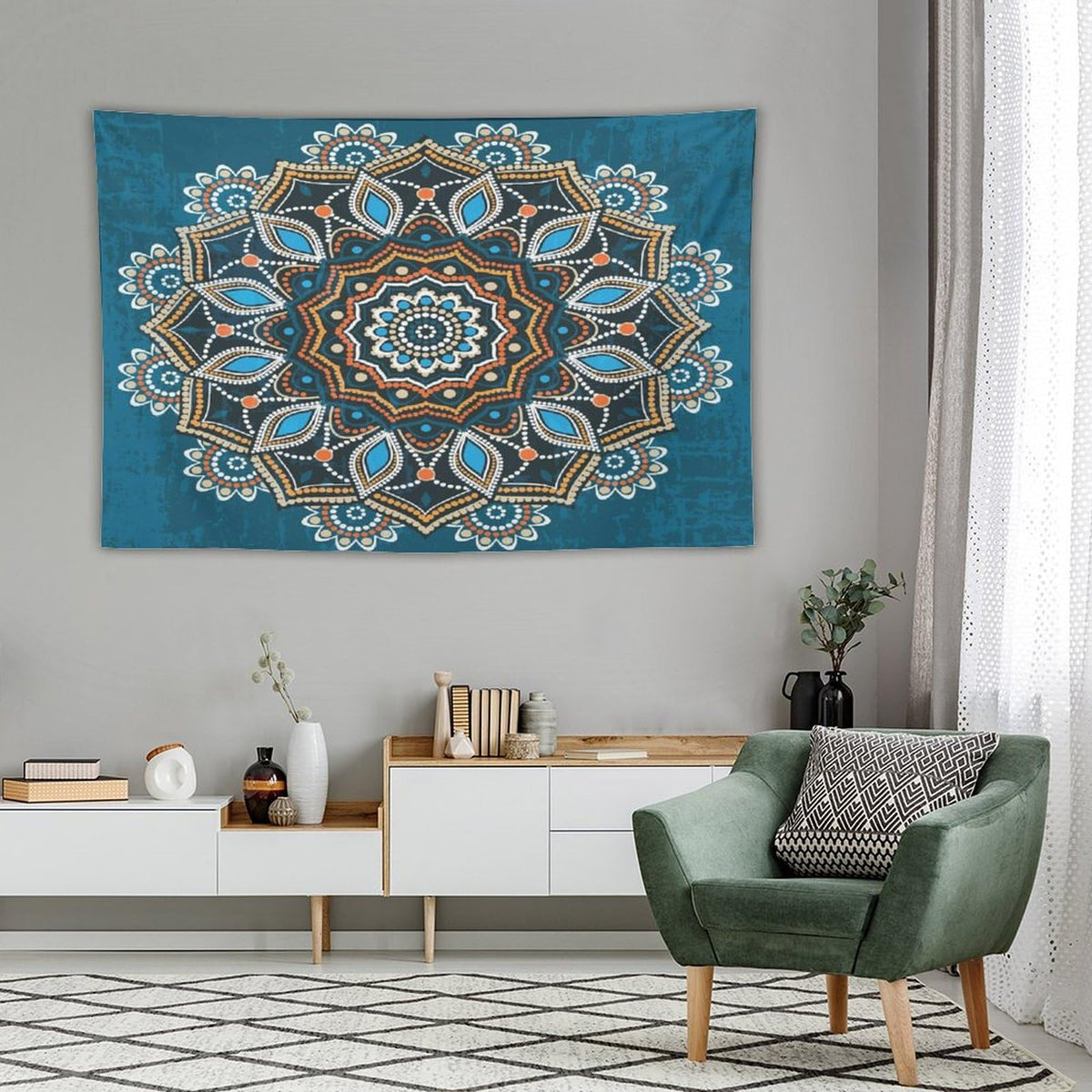 Ornamental Mandala Tapestry Wall Hanging Indian Hippie Bohemian Art Floral Texture Pattern Tapestries Home Decor for Kitchen Farmhouse Living Room Bedroom Dorm 60"x90" (60"L x 90"W / Mandala-6)