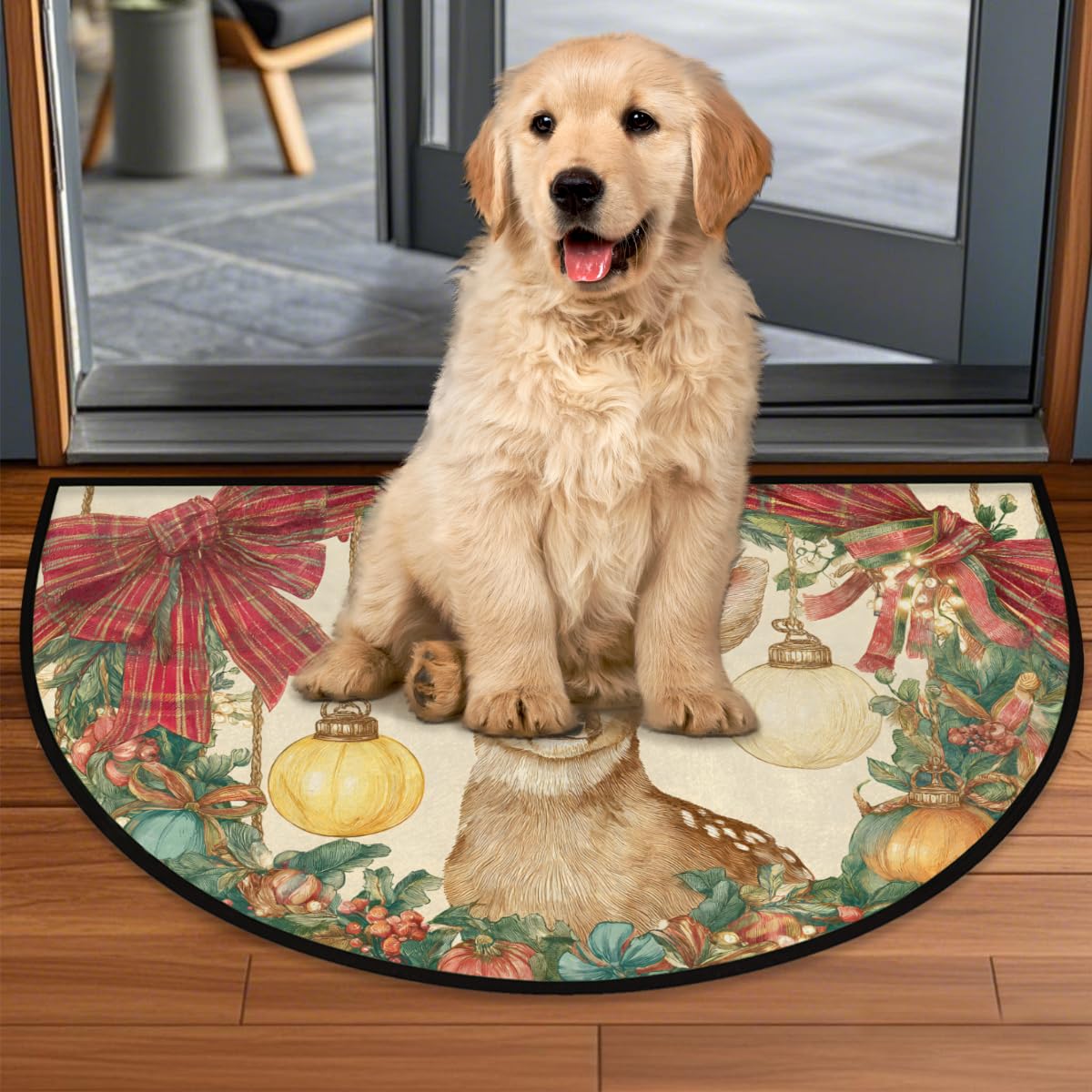 Christmas Retro Deer Half Round Door Mat (B-7)