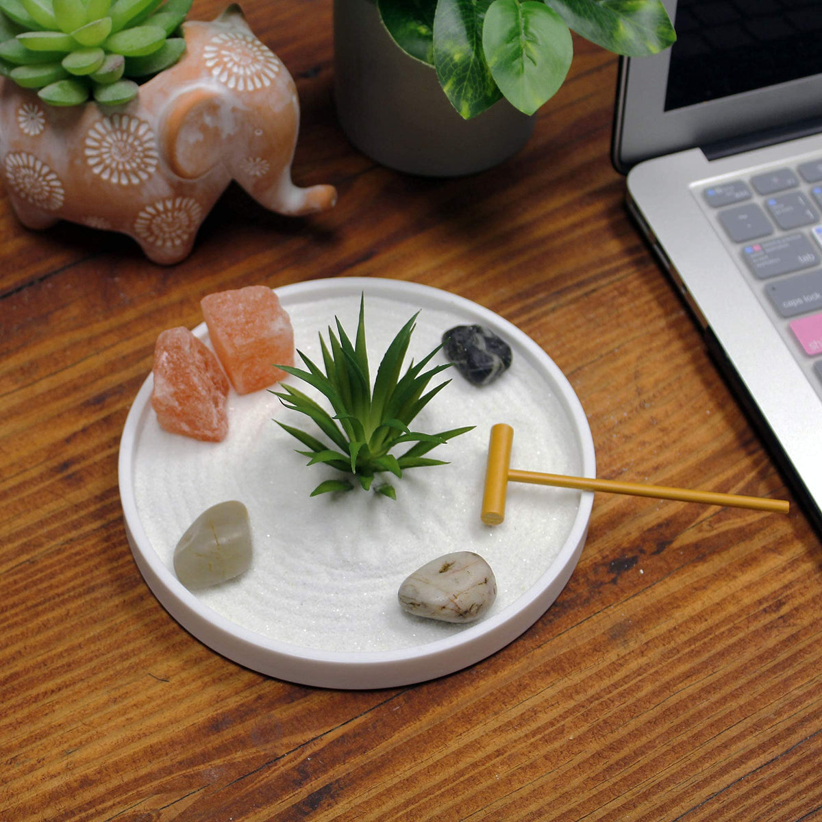 Mini Zen Garden Kit for Desk with White Sand (Round)