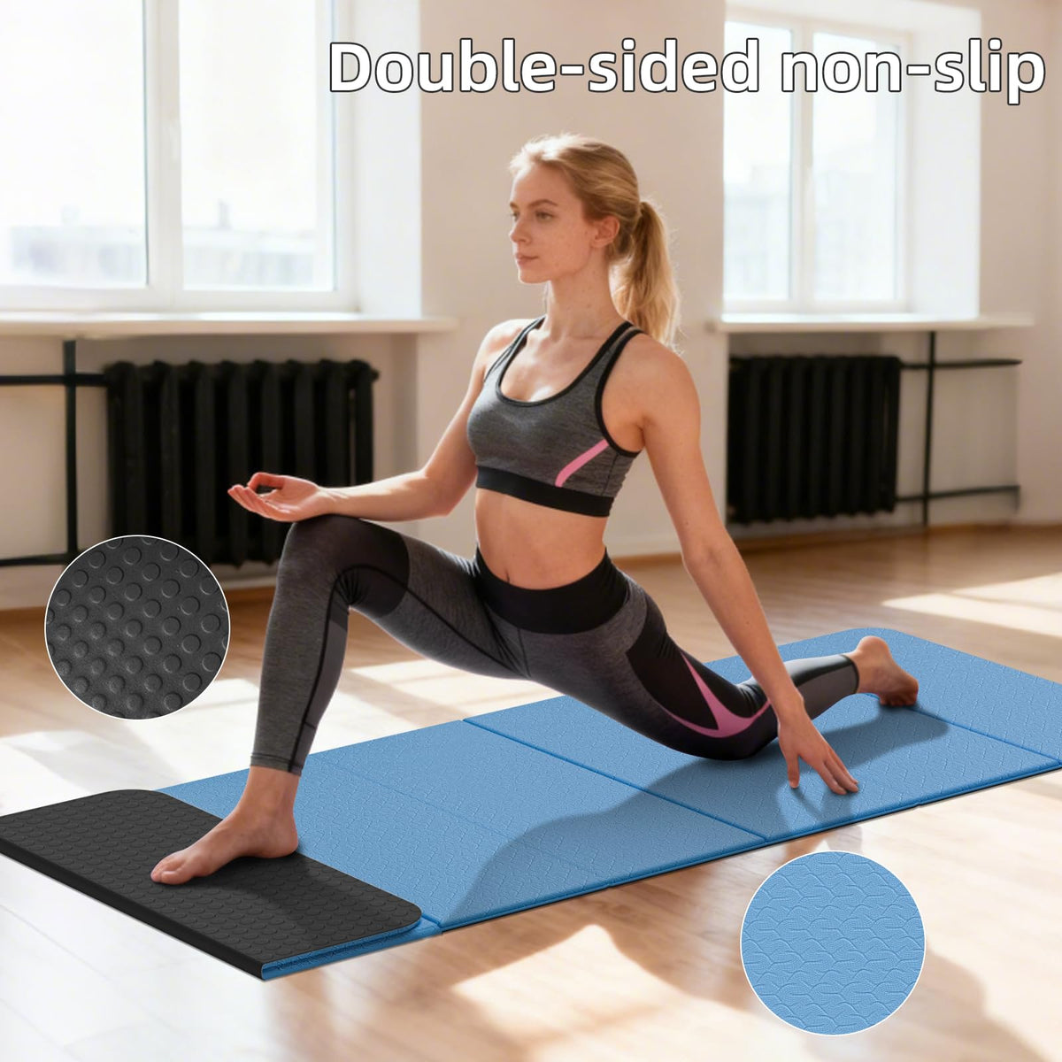 Foldable TPE Yoga Mat Thick 10mm (Blue)