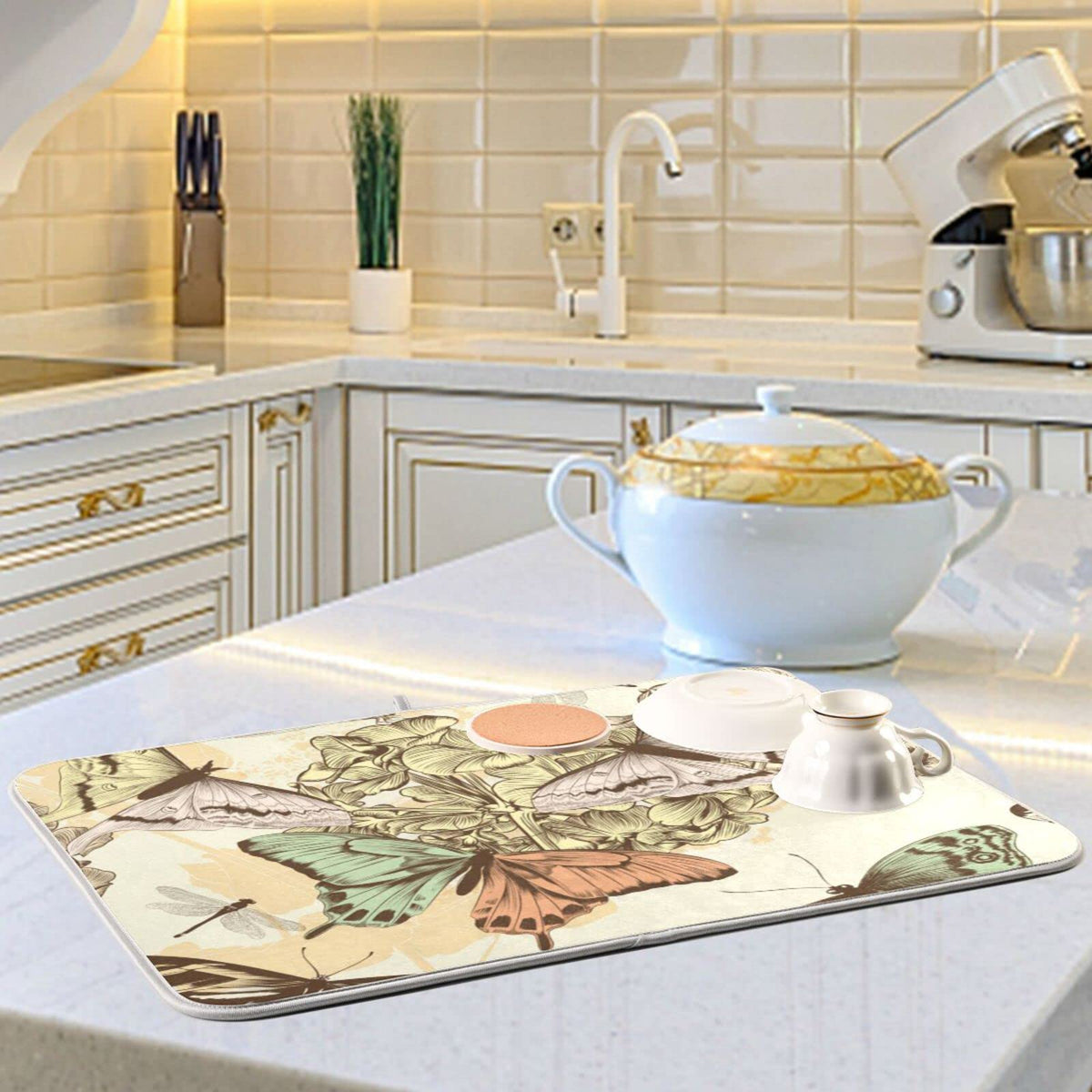 Super Absorbent Dish Drying Mat (Retro Butterfly / 16" x 18")