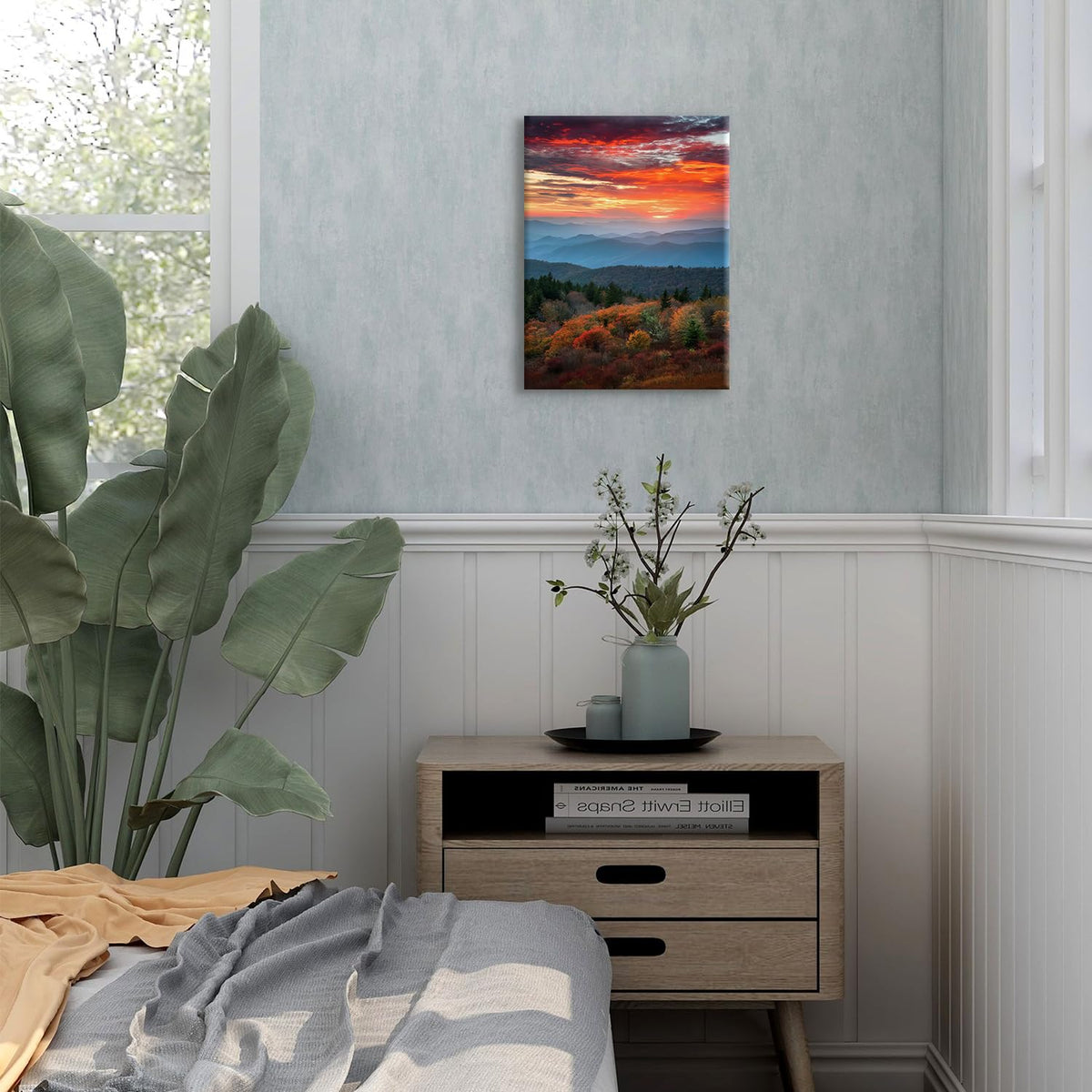 Blue Ridge Mountains Wall Art Fall Sunset Smoky Mountain Canvas Pictures Living Room Decor Nature Landscape Prints Paintings National Park Poster Autumn Misty Forest Artwork for Home Decoration 12x16" (16"L x 12"W / Blue Ridge)