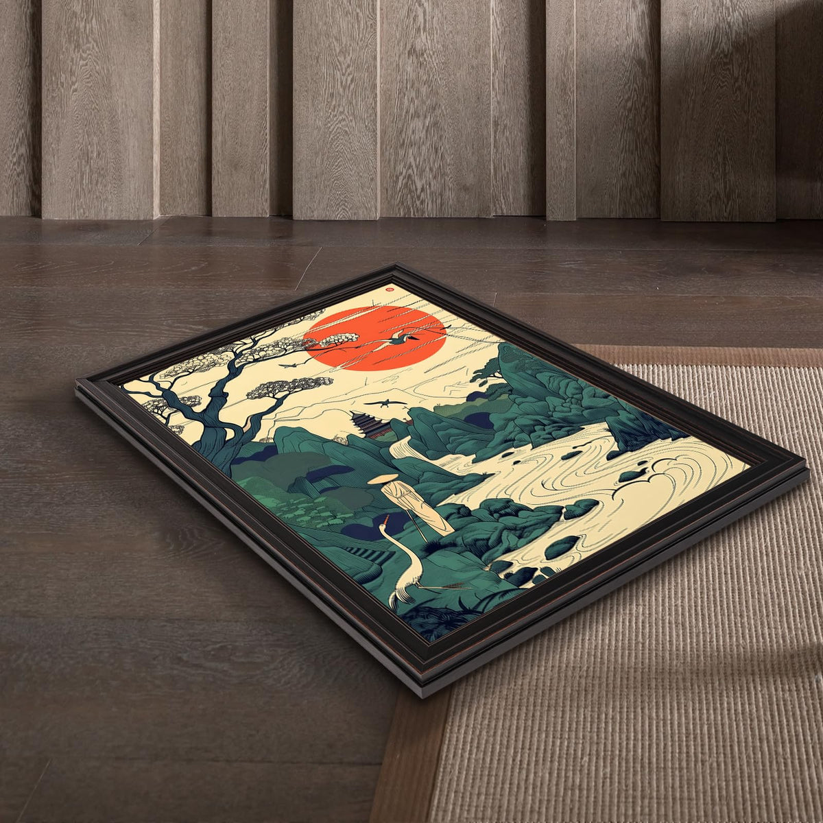 Retro Japanese Ukiyo (Black 04 / 24"L x 36"W)