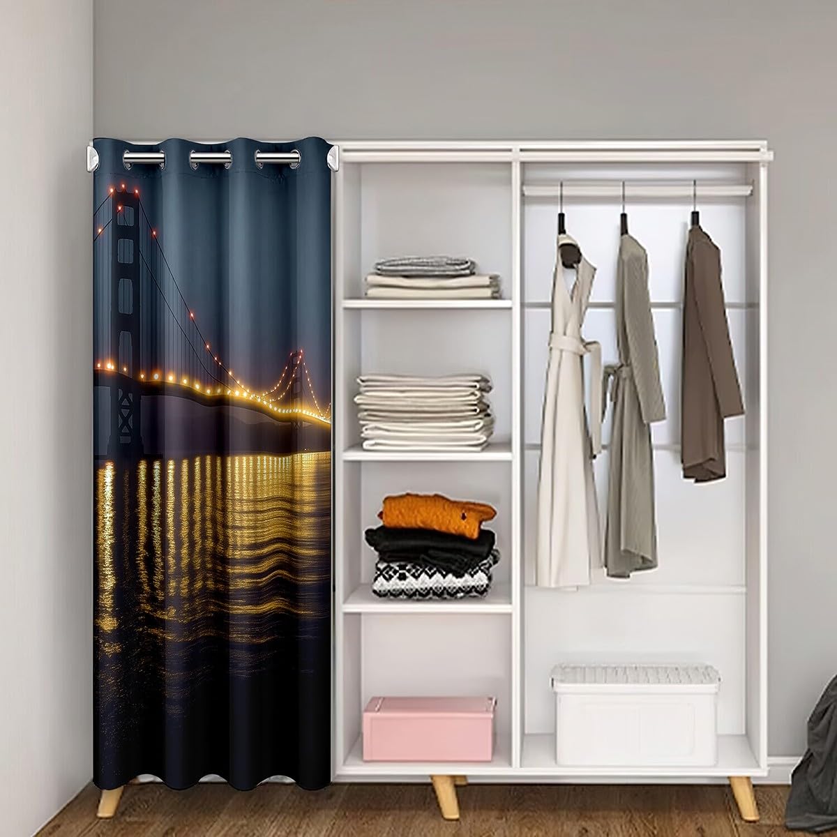 Golden Gate Bridge Door Curtain for Doorway Privacy 42x84 Inch 1 Panel Kids Nightscape Closet Cover Teens City Scenery Room Divider Curtain Breathable Soft Black and Yellow Room Decor (Dull Black and Yellow / 42"W x 84"L (Pack of 1))