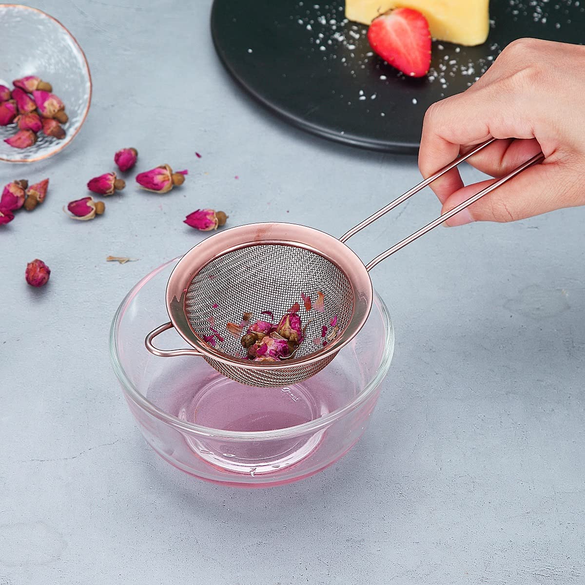 Copper Fine Mesh Strainer 3 Pieces Set (Rose Gold)