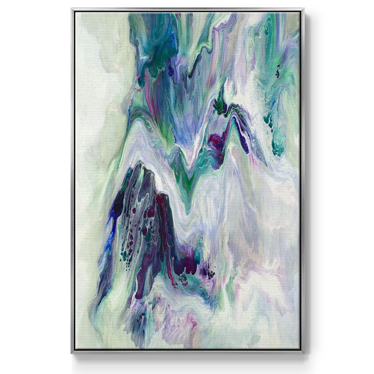 Abstract Wall Art Home Decor Paintings Wild Flowing River Water Canvas Silver Floater Frame Prints for Office Kitchen Living Room (37"L x 25"W / Wild River)