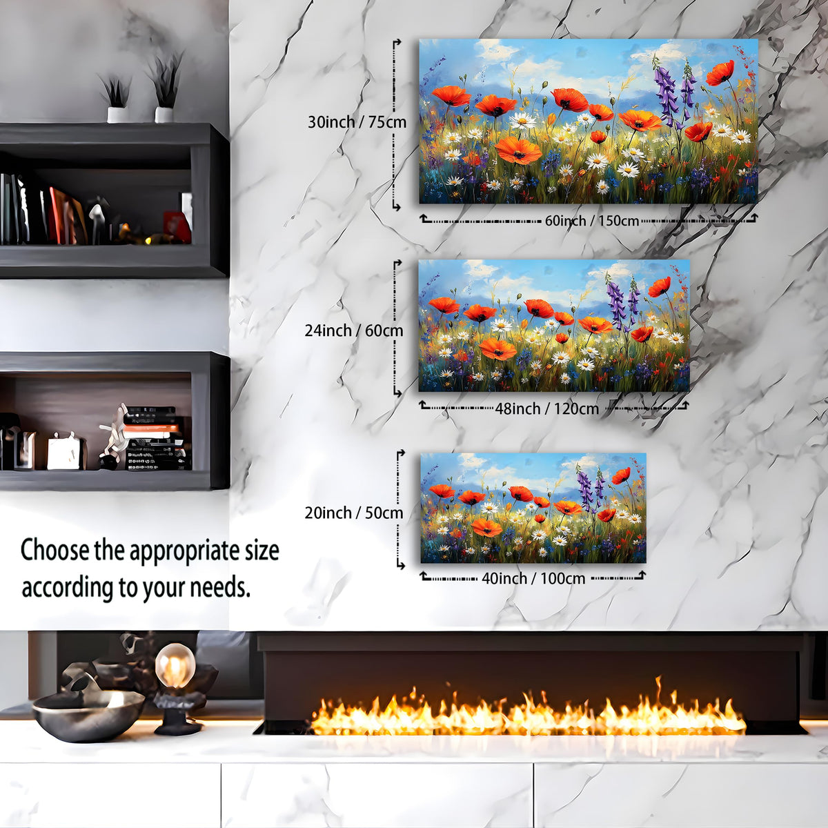 Wildflower Canvas Wall Art (40"L x 20"W / Colored wildflowers)