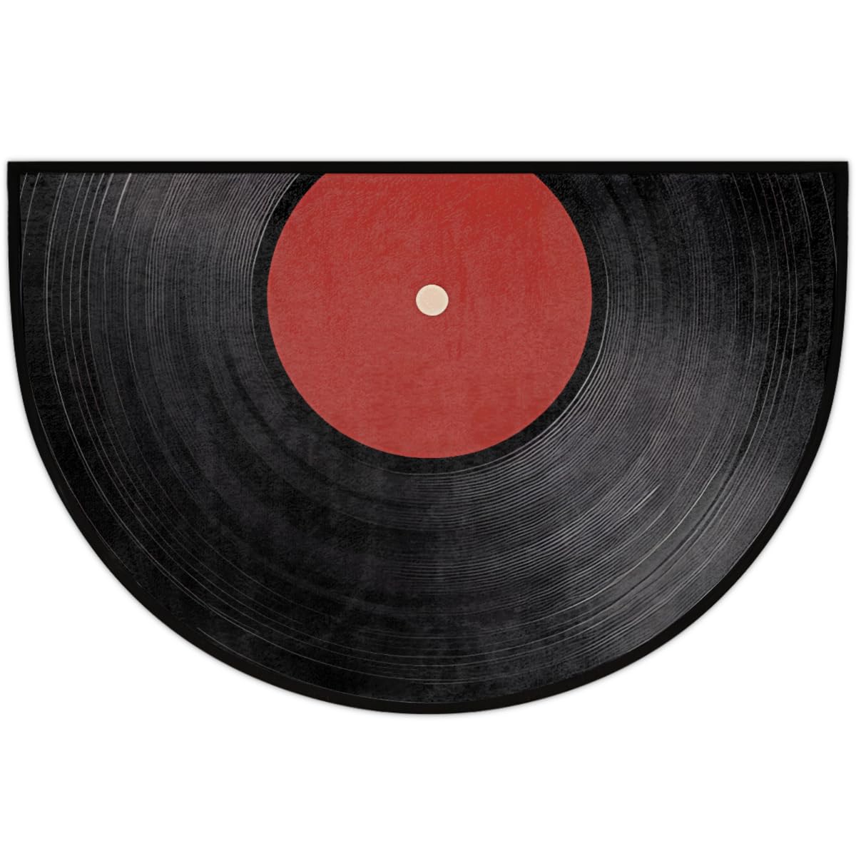 Half Round Door Mat Music Vinyl Record red Welcome Mats Non (36 inch x 24 inch (Semicircular) / Music Vinyl Record Red)