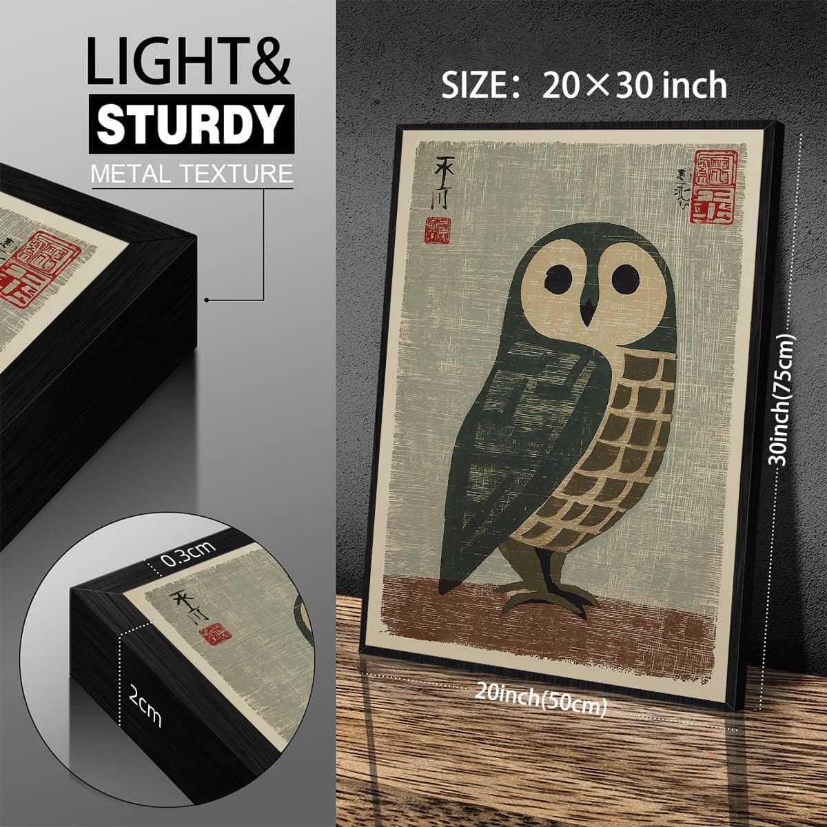 Black Framed Vintage Japanese Wall Art 20x30in Owl Poster Mid Century Animal Print Minimalist Bird Painting Nature Rustic Artwork for Lndie Room Bedroom Living Room Gallery Decor Ready to hang (Black Framed / Japanese Poster / 30"L x 20"W)