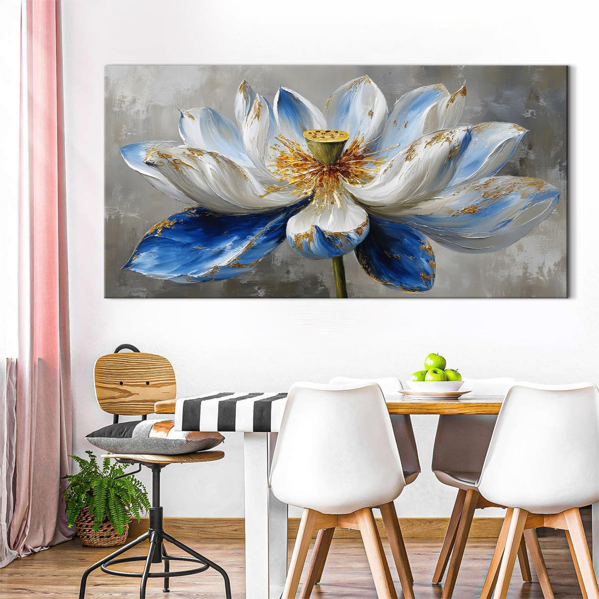Zen Wall Art Abstract Lotus Wall Decor for Boho Bedroom Spiritual Meditation Paintings Picture Minimalist Blue Flowers Canvas Prints Watercolor Floral Artwork for Living Room Office Decorations 30x60" (60"L x 30"W / BLotus)