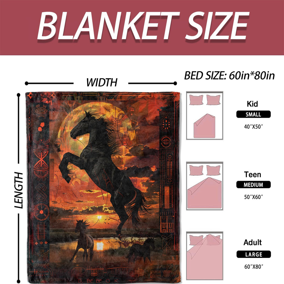 Sunset Horse Flannel Blanket 50x60in (50x60 Inch / Horse)