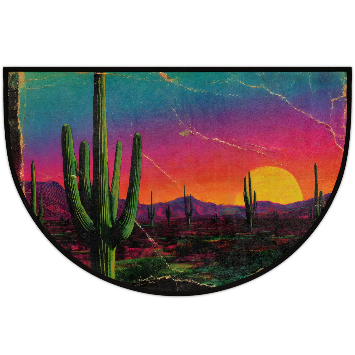 Sunset Cactus Mountain Half Round Door Mat Non Slip Washable Semi Circle Area Rug Absorbent Soft Half Moon Rug Floor Mat for Indoor Outdoor Kitchen Bathroom Patio Front Door Mat Decor (Z12)