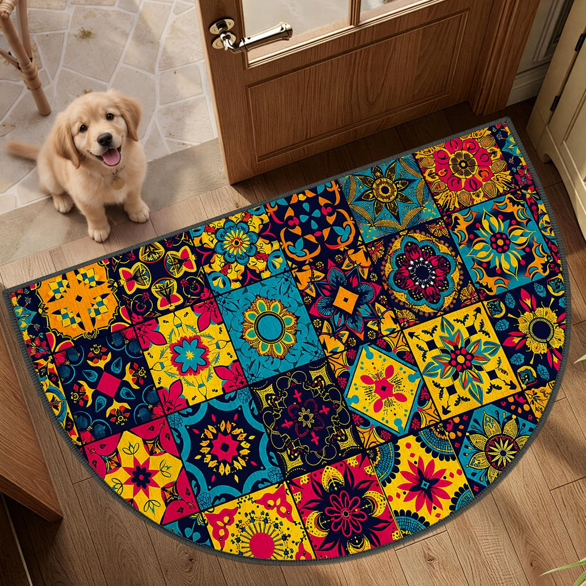 Boho Mosaic Tile Semicircle Rug 24"x36" (67 / 2' x 3' (Semicircular))